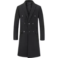 Allthemen Heren Knielange Mantel Double Breasted Jas - Wollen Lange Slim Fit Jassen - XL