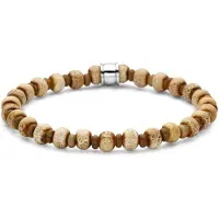 Frank 1967 - 7FB-0776 - keramiek kralenarmband heren - wit, bruin - 6 mm - 19 cm