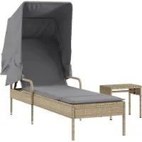 vidaXL Ligbed met luifel poly rattan beige