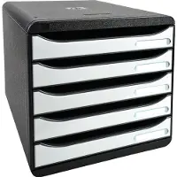 Exacompta Ladebox BIG-BOX PLUS, A4+ formaat, 5 halfopen laden met uittrekstop, verzonken greep & etikethouder, zwart-wit