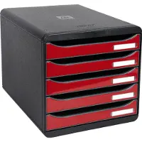 Exacompta Ladebox BIG-BOX PLUS, A4+ formaat, 5 halfopen laden met uittrekstop, verzonken greep & etikethouder, zwart-rood