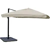 Mendler Zweefparasol -A96, 3x4m (Ø5m) polyester aluminium/staal 26kg ~ Flap, crème-grijs met standaard, draaibaar
