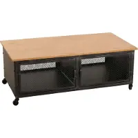 MCW Salontafel -N28, sofatafel, wielen 2 vakken, 3D structuur industrieel retro metaal hout 45x120x60cm ~ zwart, naturel