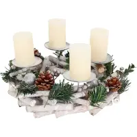 MCW Adventskrans -M12, adventsarrangement tafelkrans kerstdecoratie tafeldecoratie hout zilver wit Ø 30cm ~ met kaarsen