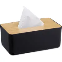 Relaxdays tissue box - 10 x 23 x 13 cm - kunststof - houten deksel - zwart