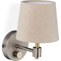 Relaxdays Wandlamp, vintage-stijl, dimbaar, wandlamp met schakelaar, stoffen kap, E14 fitting, afmetingen: 23 x 15 x 21 cm, beige/zilver