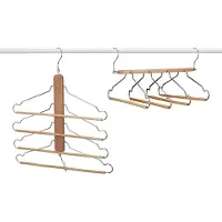 Relaxdays ruimtebesparende kledinghanger - set van 2 - 4 hangers - lotushout - broekhangers