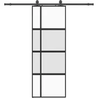vidaXL Schuifdeur met beslagset 76x205 cm gehard glas zwart