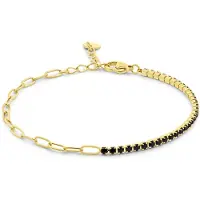 CO88 Collection - 8CB-91360 - grove schakelarmband vrouwen met zwarte zirconia stenen - 2 mm - 16.5+3 cm - goudkleurig