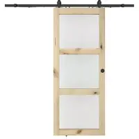 Vente-unique Schuifdeur met wandbevestiging in hout en gehard glas - 3 vensters - H205 x L63 cm - ACOSTA II