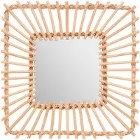 Atmosphera Wandspiegel Leonie - Boho/Ibiza stijl - vierkant - rotan - lichtbruin - 40 x 40 cm