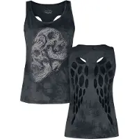 Rock Rebel by EMP - Rock Top - Top mit Frontprint und Cut-Outs am Rücken - S tot XXL - voor Vrouwen - grijs | Maat S