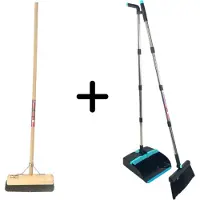 Synx Tools Paardenhaar Bezem 30cm & Stoffer en Blik Set – Zachte Bezem met 150cm Steel – Verstelbare Stoffer en Blik Steel tot 121cm – Inclusief Schoonmaaktanden