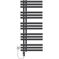 LuxeBath Badkamer radiator middenaansluiting 500x1200 mm zwart mat met verwarmingselement 900W