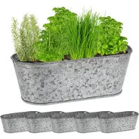 Relaxdays bloempot zink - set van 6 - binnen - buiten - ovaal - 11x30,5x13,5 cm - zilverkleurig