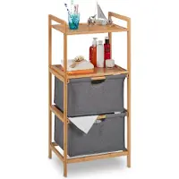 Relaxdays badkamerrek met manden - 2 vrije planken en 2 stofmanden - bamboe - 96 x 44 x 34 cm - natuur/grijs