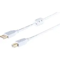S-Conn S/CONN USB High Speed 2.0 kabel met ferrietkern, A/B connectoren, vergulde contacten, USB 2.0, wit, 1,8 meter (77022-WF)