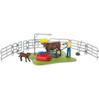 Schleich Boerderij Wereld, Boerderij Dier Speelgoed, Happy Cow Wash met Koeien en Werkende Wasruimte 16-delige Set