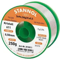 Stannol Kristall 611 Fairtin Loodvrije soldeer Sn96,5Ag3Cu0,5 REM1 250 g 0.5 mm