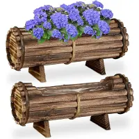 Relaxdays plantenbak - set van 2 - hout - weerbestendig - binnen - buiten - met folie - balkon