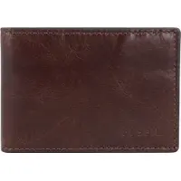 Fossil Leer portemonnee Derrick Money Clip Bifold Dark Brown bruine