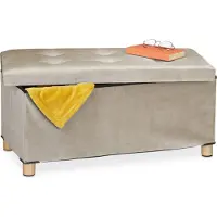 Relaxdays zitbank met opbergruimte - fluweel - met poten - tot 120 kg - opvouwbaar - halbank - crème