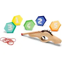 BS Toys Schiet 'm! Elastiekpistool - Hout - Coördinatiespel - Vanaf 6 jaar - 5 targets
