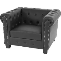MCW Luxe fauteuil ligstoel Chesterfield kunstleer ~ vierkante voet, zwart