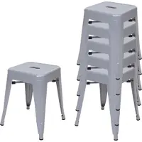 MCW Set van 6 krukken -A73, metalen kruk zitkruk, metalen industrieel ontwerp stapelbaar ~ grijs