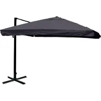 Mendler Zweefparasol -A96, 3,5x3,5m (Ø4,95m) polyester/aluminium 25kg ~ Flap, antraciet zonder voet, draaibaar