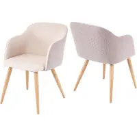 MCW Set van 2 eetkamerstoelen -D71, keukenstoel, retro design, armleuningen van stof/textiel ~ crème-beige