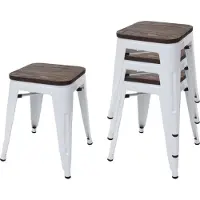 MCW Set van 4 krukken -A73 incl. houten zitting, metalen kruk, stapelbaar ~ wit