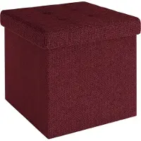 Intirilife opvouwbaar krukje 38x38x38 cm in cherry red stoel poef met opbergruimte en deksel van stof opbergbox kist