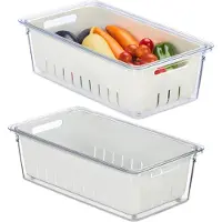 OEM Koelkastorganizer - Stapelbare opbergdoos set van 2 - Groente- en fruitbakjes met deksel - Transparant/wit