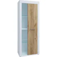 VCM Usilo vitrinekast 1 deur wit, eik decor.