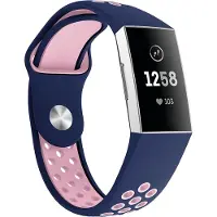 Strap-it Siliconen sport bandje - geschikt voor Fitbit Charge 3 / Fitbit Charge 4 - donkerblauw/roze - Maat: Maat S