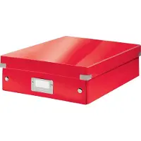 Leitz Wow Click & Store Middelgrote Opbergdoos - 85% Gerecycled Karton - Ruimtebesparende Sorteerdoos met Vakjes - 28.1 x 10 x 37 Cm (BxHxD) - Rood