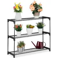 Relaxdays plantenstandaard - 3 etages - binnen - metaal - 72 x 91 x 28 cm - zwart
