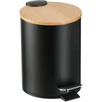Relaxdays pedaalemmer 3 l - softclose - binnenemmer - bamboe deksel - metaal - badkamer - keuken - zwart