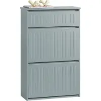 SoBuy Schoenenkast FSR165-HG - 2 Kleppen en 1 Lade - MDF - 61 x 26 x 100 cm - Grijs