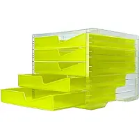 Styro Ladebox styroswing NEONline, 5 laden, uittrekstop & verzonken greep, stapelbaar, B 270 x D 340 x H 255 mm, polystyreen, transparant neongeel