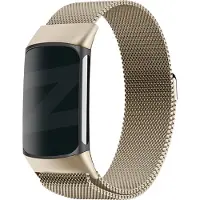 Bandz Milanese loop band geschikt voor Fitbit Charge 5 - Hoogwaardig gevlochten stalen materiaal - Milanees bandje met magneetsluiting - champagne