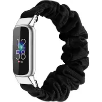 Strap-it Textiel Smartwatch bandje - Geschikt voor Fitbit Luxe scrunchie bandje - zwart - Horlogeband / Polsband / Armband