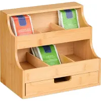 Relaxdays thee organizer - 6 vaks - bamboe - 24 x 27 x 17 cm - voor theezakjes - verticaal