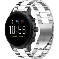 Strap-it Stalen schakel bandje - geschikt voor Fossil Gen 5 / Gen 5e 44mm / Gen 6 44mm - zilver/wit