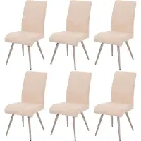 MCW Set van 6 eetkamerstoelen -G55, keukenstoel fauteuil, geborsteld roestvrij staal stof/textiel chenille Oeko-Tex ~ crème