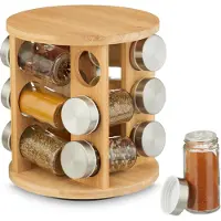 Relaxdays kruidenrek draaibaar - met 12 glazen potjes - bamboe - 3 etages