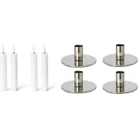 Novaliv Set van 4 zilveren kaarsenhouders Kerstdecoratie kaarsenhouder 10x5cm metaal met LED-kaarsen vlamloze echte waskaarsen premium Adventskrans Kerst scandinavische chique tafelkaarsen