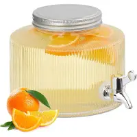 Relaxdays glazen limonadetap - 2,8 liter - met tapkraantje - deksel - reliëf