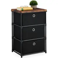 Relaxdays Kommode met houtlook, stoffen lades, bruin-zwart-zilver